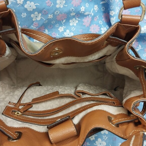 3656 Large Michael Kors Drawstring Satchel Shoulder Bag Sparkly Fabric /Leather - Picture 8 of 12